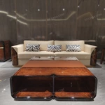 Luxury Rectangular Coffee Table Featuring Premium Wood Veneer with Central Leather Inlay Accent for Sophisticated Interiors